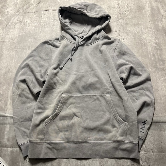 Huk Other - Huk Fishing Hoodie Sweatshirt Mens M Gray Faded Distressed Hooded Soft